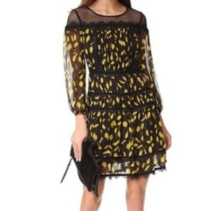 Diane Von Furstenberg 'Jamie' Black Printed Silk & Lace Yoke Dress